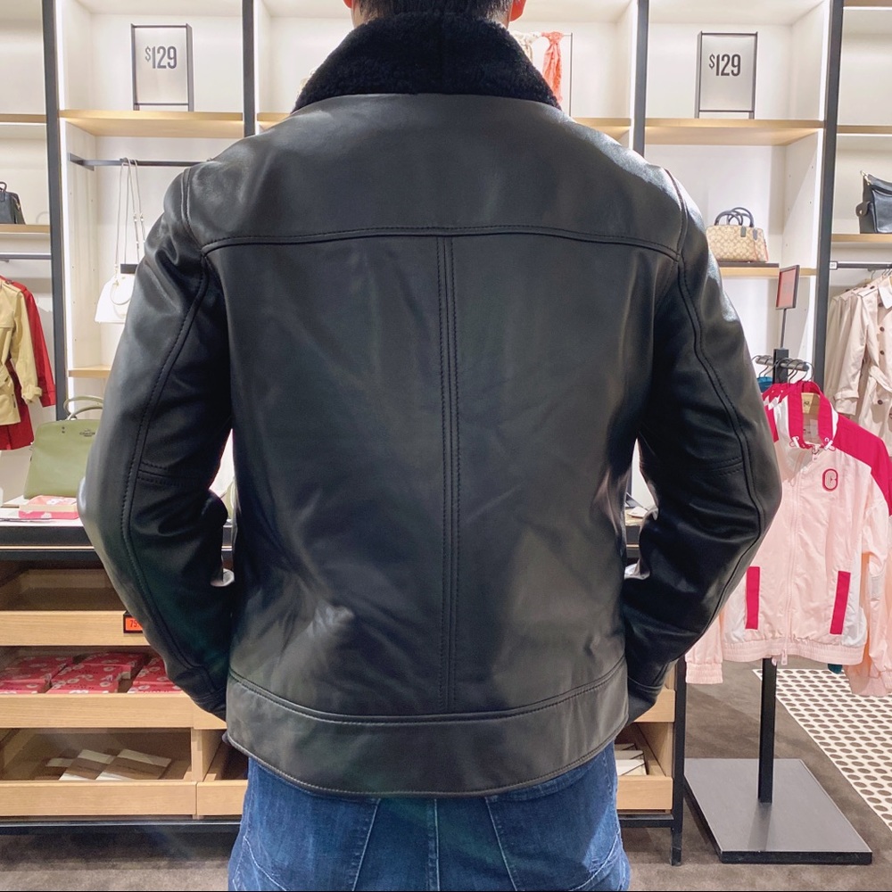 Coach Men Leather Aviator Jacket With Shearling Collar - Picture 10 of 10